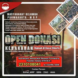 Masyarakat Relawan Purwakarta (MRP) Buka Donasi Bantu Korban Kebakaran di Cikeris